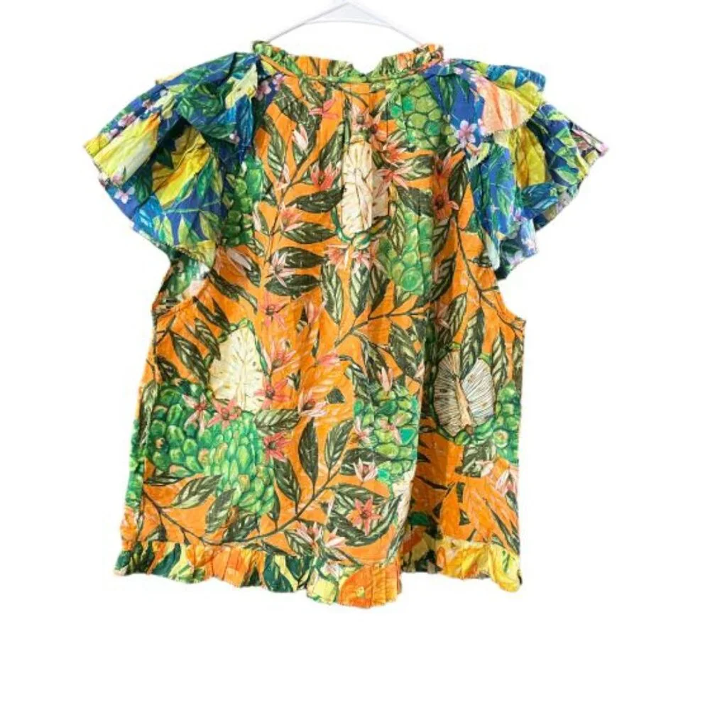 NWOT FARM RIO Caipirinha flutter sleeve blouse tropical design size M - Picture 2 of 6